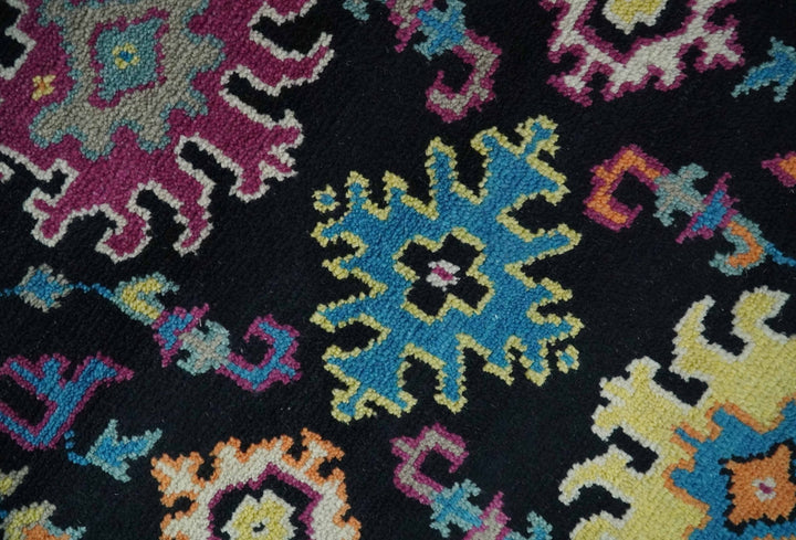 Vibrant Colorful Black, Beige, Purple and Blue Hand Knotted Traditional Oushak Custom Made wool Area Rug - The Rug Decor