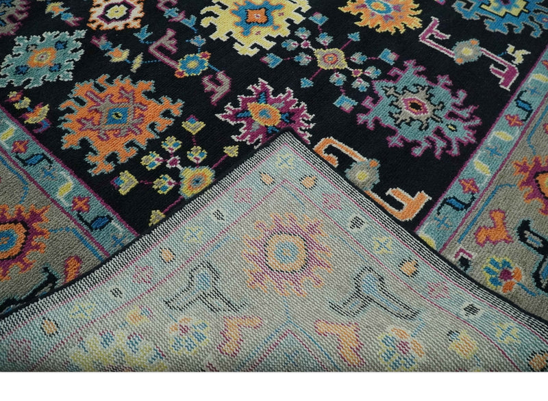 Vibrant Colorful Black, Beige, Purple and Blue Hand Knotted Traditional Oushak Custom Made wool Area Rug - The Rug Decor