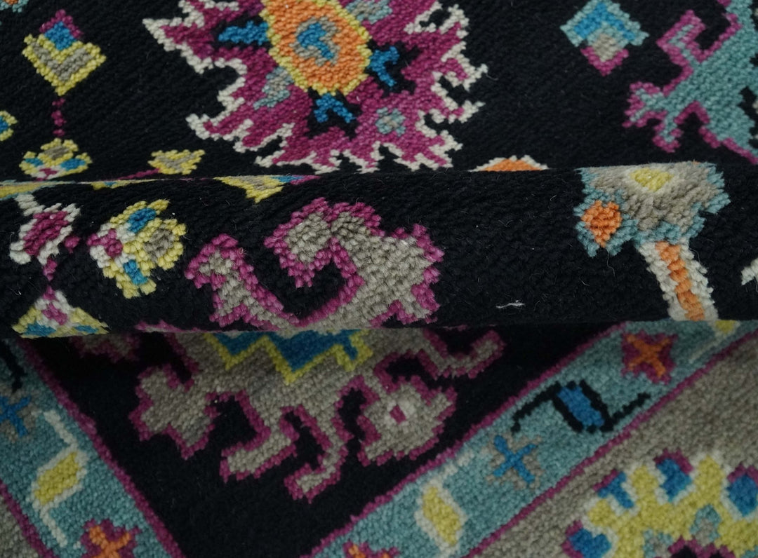 Vibrant Colorful Black, Beige, Purple and Blue Hand Knotted Traditional Oushak Custom Made wool Area Rug - The Rug Decor