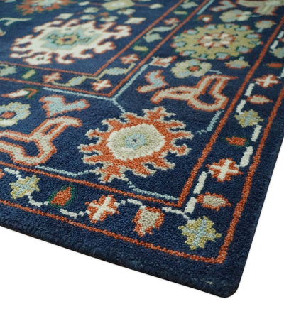 Vibrant colorful Blue, Rust, Ivory and Olive Hand knotted Traditional Oushak Custom Made wool Area Rug - The Rug Decor