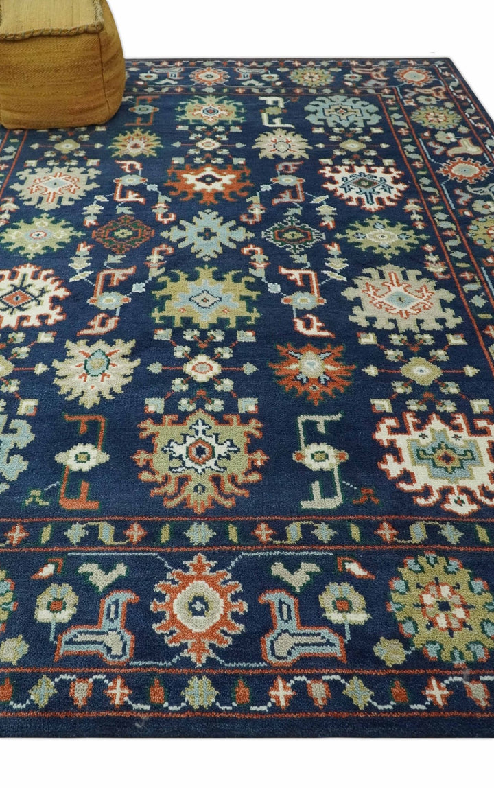 Vibrant colorful Blue, Rust, Ivory and Olive Hand knotted Traditional Oushak Custom Made wool Area Rug - The Rug Decor