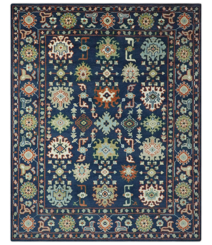Vibrant colorful Blue, Rust, Ivory and Olive Hand knotted Traditional Oushak Custom Made wool Area Rug - The Rug Decor