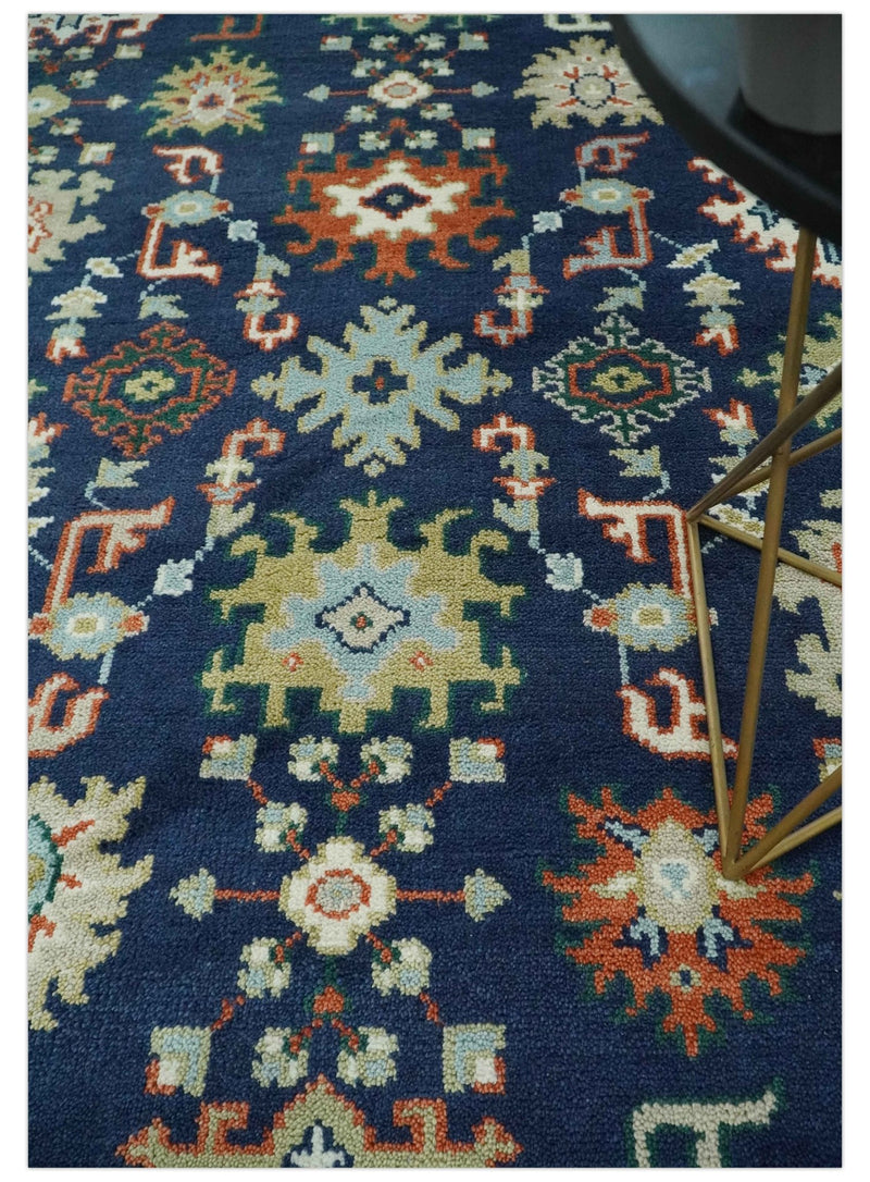 Vibrant colorful Blue, Rust, Ivory and Olive Hand knotted Traditional Oushak Custom Made wool Area Rug - The Rug Decor