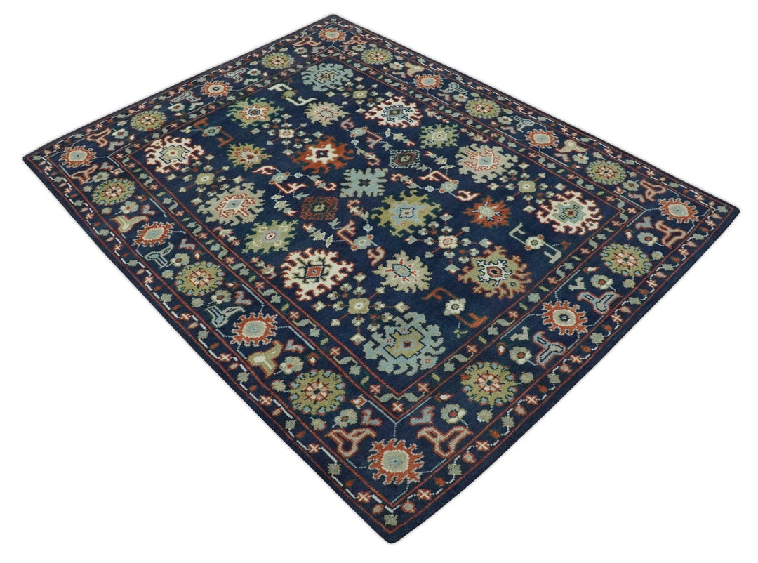 Vibrant colorful Blue, Rust, Ivory and Olive Hand knotted Traditional Oushak Custom Made wool Area Rug - The Rug Decor