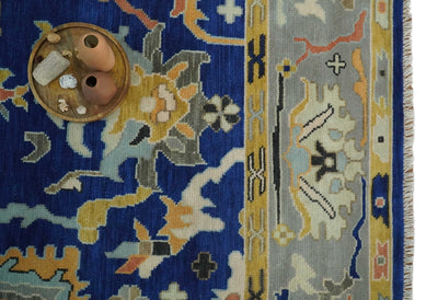 Vibrant Colorful Blue, Silver and Mustard Hand knotted Traditional Oushak 8x10 wool Area Rug - The Rug Decor