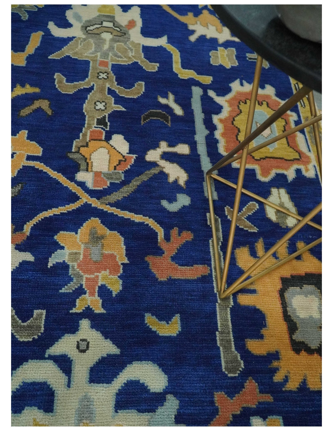 Vibrant Colorful Blue, Silver and Mustard Hand knotted Traditional Oushak Multi Size wool Area Rug - The Rug Decor