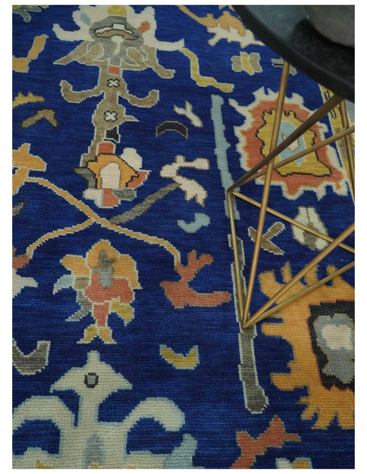 Vibrant Colorful Blue, Silver and Mustard Hand knotted Traditional Oushak Multi Size wool Area Rug - The Rug Decor