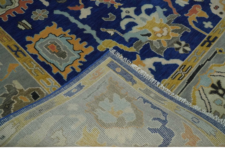 Vibrant Colorful Blue, Silver and Mustard Hand knotted Traditional Oushak Multi Size wool Area Rug - The Rug Decor
