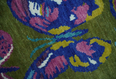 Vibrant Colorful Butterfly Green and purple Hand knotted 8x10 wool Area Rug - The Rug Decor