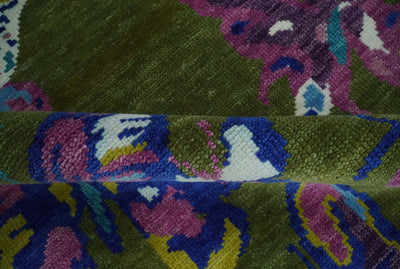 Vibrant Colorful Butterfly Green and purple Hand knotted 8x10 wool Area Rug - The Rug Decor