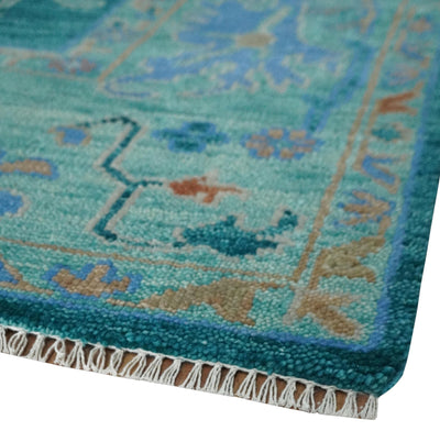 Vibrant Colorful Green, Blue and Rust Hand knotted Traditional Oushak 9x12 wool Area Rug - The Rug Decor