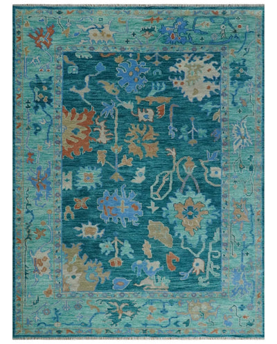 Vibrant Colorful Green, Blue and Rust Hand knotted Traditional Oushak 9x12 wool Area Rug - The Rug Decor