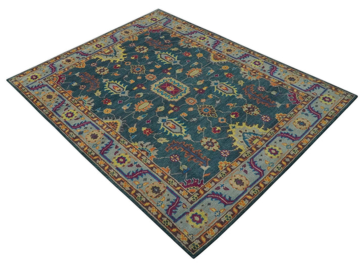 Vibrant Colorful Green, Silver, Mustard and Orange Hand Knotted Oriental Oushak Multi Size wool Area Rug - The Rug Decor