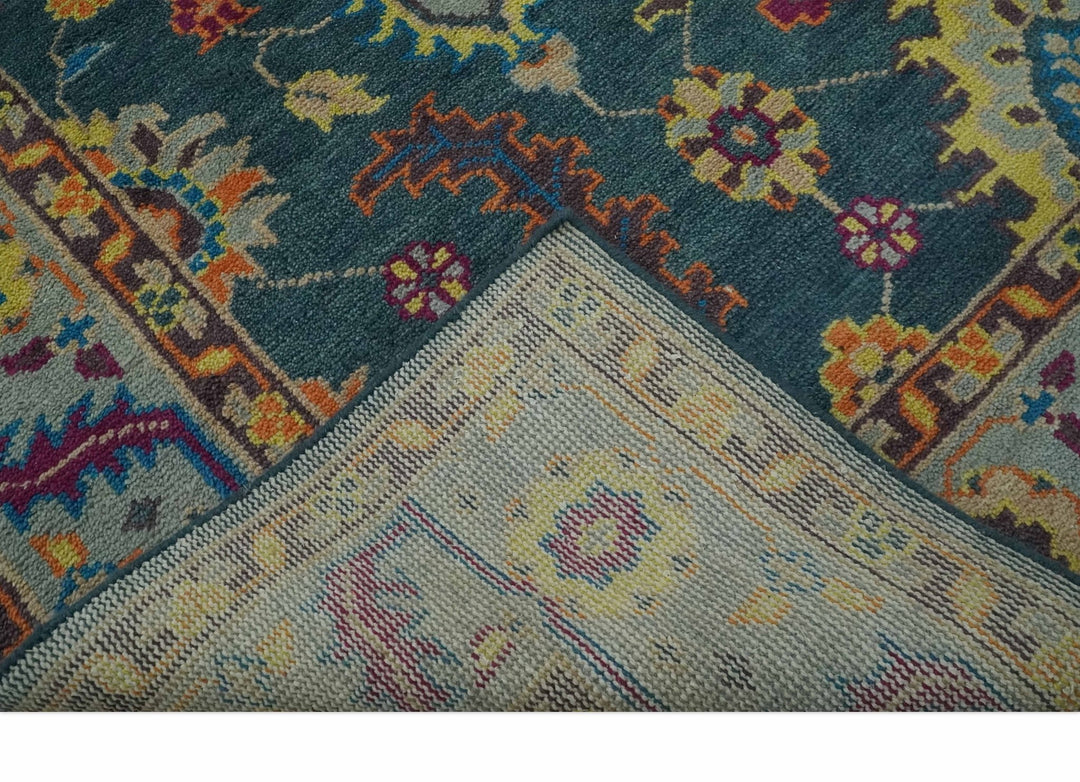 Vibrant Colorful Green, Silver, Mustard and Orange Hand Knotted Oriental Oushak Multi Size wool Area Rug - The Rug Decor