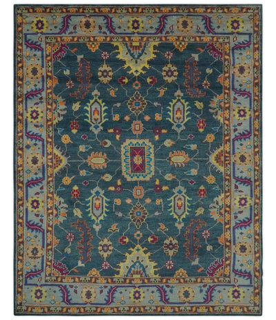 Vibrant Colorful Green, Silver, Mustard and Orange Hand Knotted Oriental Oushak Multi Size wool Area Rug - The Rug Decor