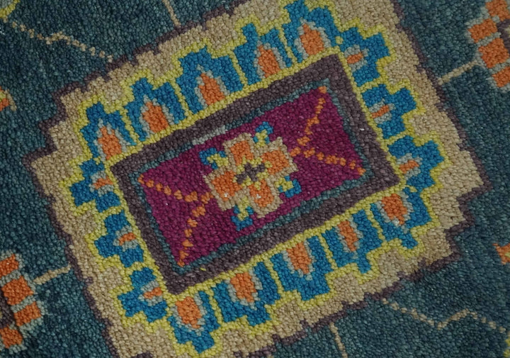 Vibrant Colorful Green, Silver, Mustard and Orange Hand Knotted Oriental Oushak Multi Size wool Area Rug - The Rug Decor