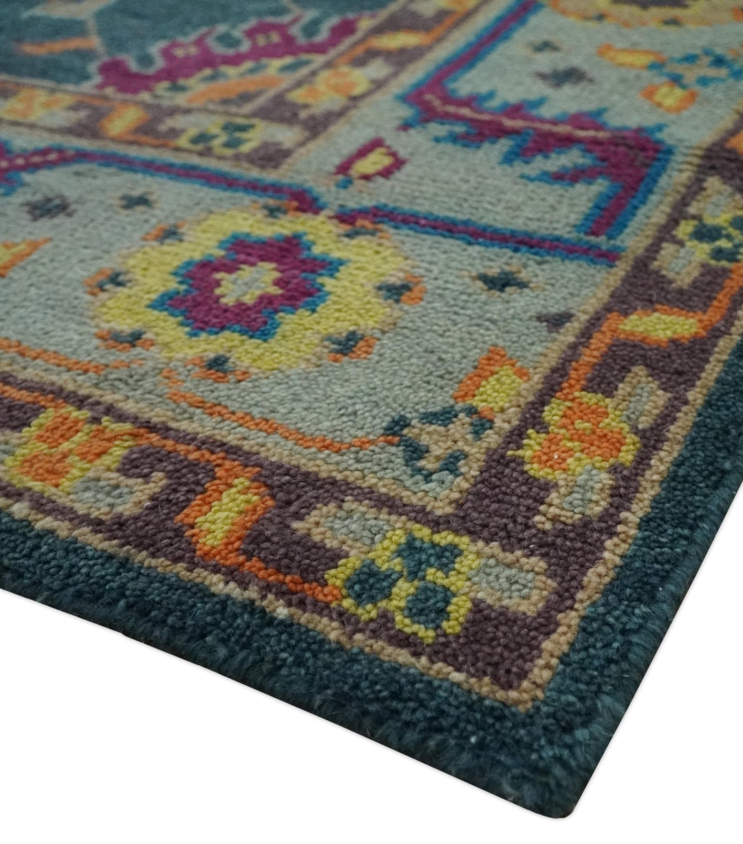 Vibrant Colorful Green, Silver, Mustard and Orange Hand Knotted Oriental Oushak Multi Size wool Area Rug - The Rug Decor