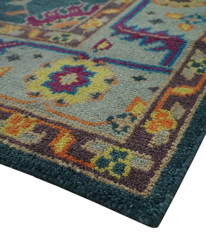 Vibrant Colorful Green, Silver, Mustard and Orange Hand Knotted Oriental Oushak Multi Size wool Area Rug - The Rug Decor