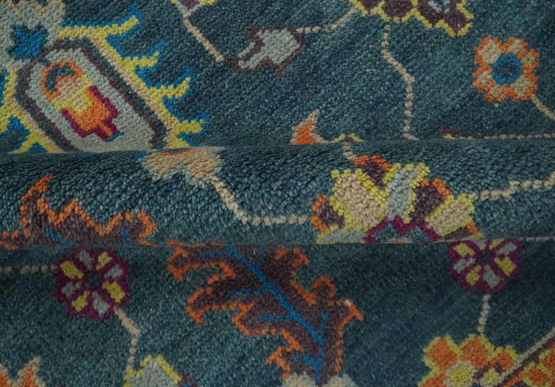 Vibrant Colorful Green, Silver, Mustard and Orange Hand Knotted Oriental Oushak Multi Size wool Area Rug - The Rug Decor