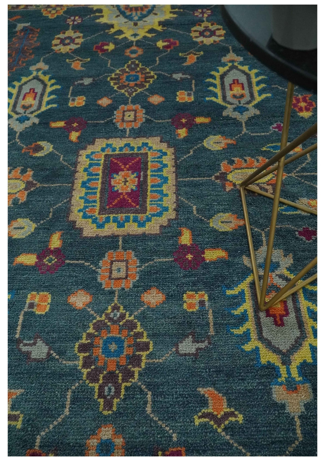 Vibrant Colorful Green, Silver, Mustard and Orange Hand Knotted Oriental Oushak Multi Size wool Area Rug - The Rug Decor