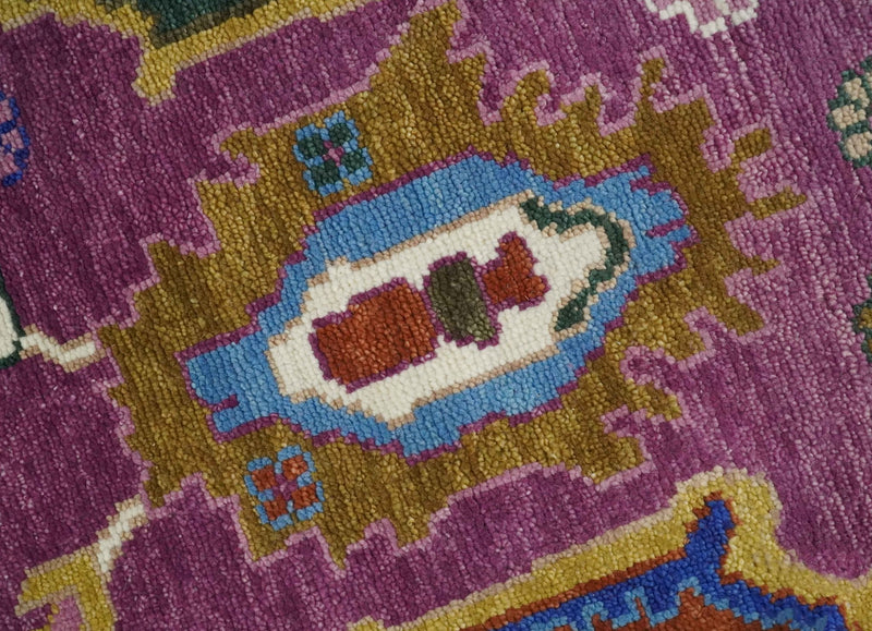 Vibrant Colorful Hand knotted Purple and Ivory Oushak wool Area Rug - The Rug Decor