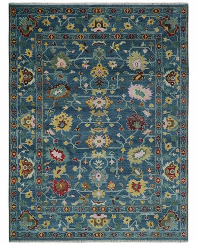 Vibrant Colorful Hand knotted Teal, Gold And Maroon 9x12 wool Area Rug - The Rug Decor
