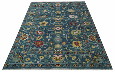 Vibrant Colorful Hand knotted Teal, Gold And Maroon 9x12 wool Area Rug - The Rug Decor