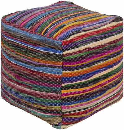 Vibrant Colorful Hand Woven Blue, Green and Brown Modern Stripes Design Pouf - The Rug Decor