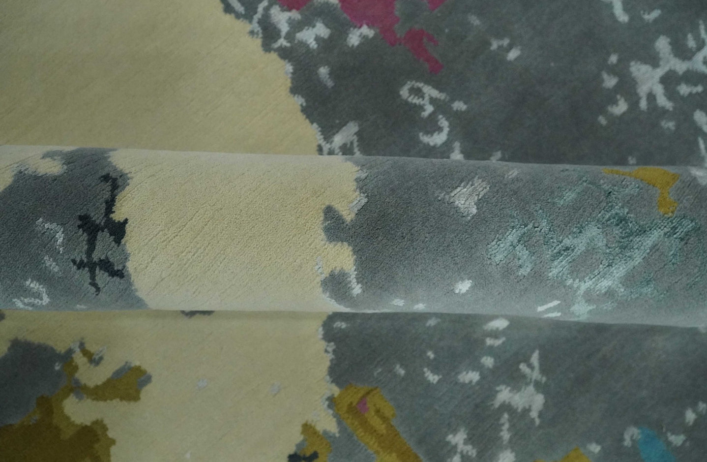 Vibrant Colorful Modern Abstract Gray, Olive, Purple and Ivory Hand knotted 10x14 and 12x15 wool Area Rug - The Rug Decor