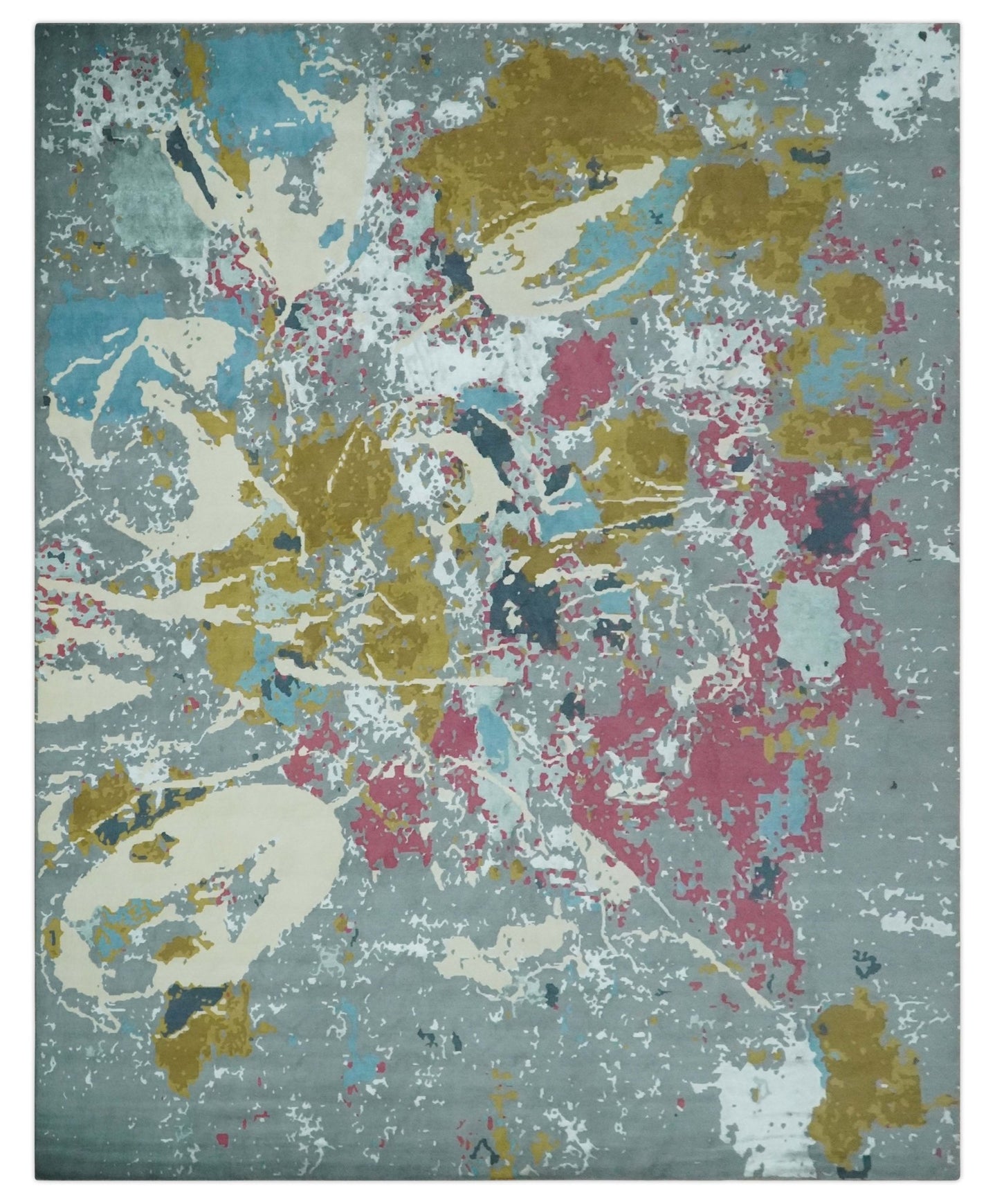 Vibrant Colorful Modern Abstract Gray, Olive, Purple and Ivory Hand knotted 10x14 and 12x15 wool Area Rug - The Rug Decor