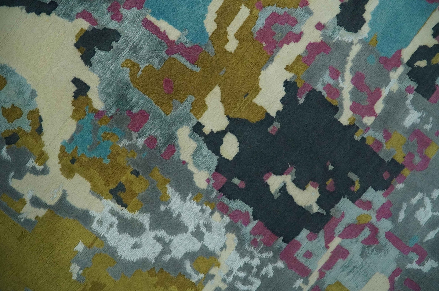 Vibrant Colorful Modern Abstract Gray, Olive, Purple and Ivory Hand knotted 10x14 and 12x15 wool Area Rug - The Rug Decor