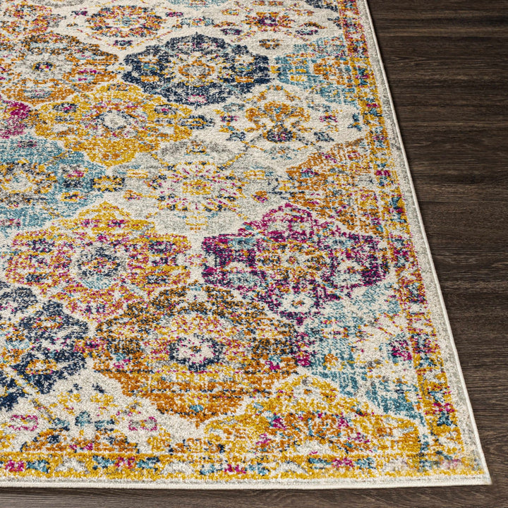 Vibrant Colorful Pink, Gold, Aqua and Blue Traditional Ikat Pattern Area Rug - The Rug Decor