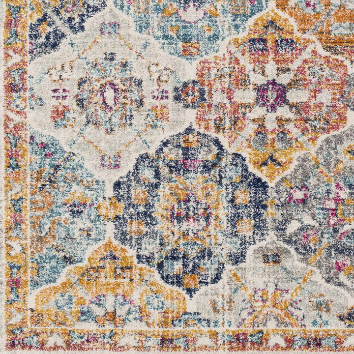 Vibrant Colorful Pink, Gold, Aqua and Blue Traditional Ikat Pattern Area Rug - The Rug Decor