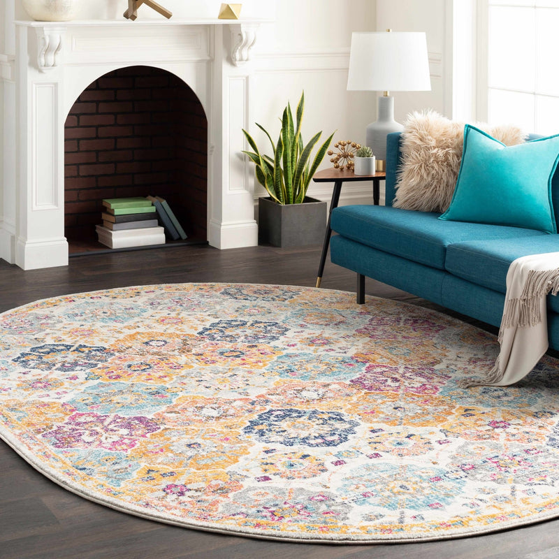 Vibrant Colorful Pink, Gold, Aqua and Blue Traditional Ikat Pattern Area Rug - The Rug Decor
