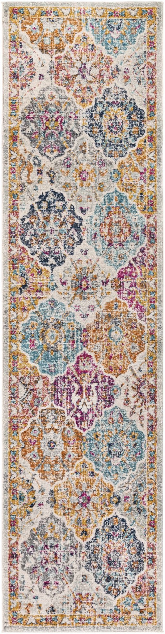 Vibrant Colorful Pink, Gold, Aqua and Blue Traditional Ikat Pattern Area Rug - The Rug Decor