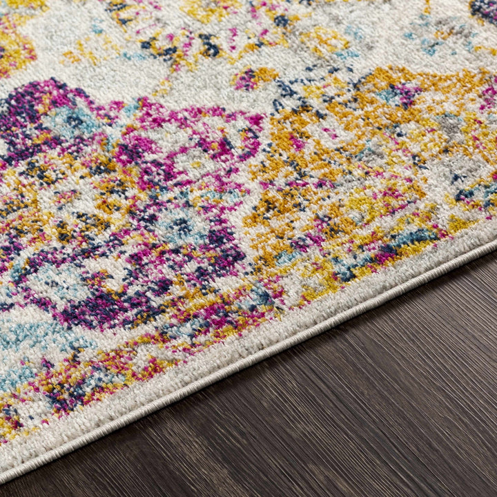 Vibrant Colorful Pink, Gold, Aqua and Blue Traditional Ikat Pattern Area Rug - The Rug Decor