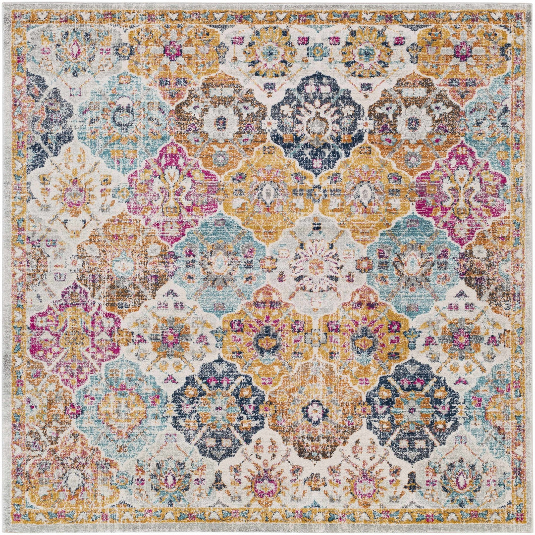 Vibrant Colorful Pink, Gold, Aqua and Blue Traditional Ikat Pattern Area Rug - The Rug Decor