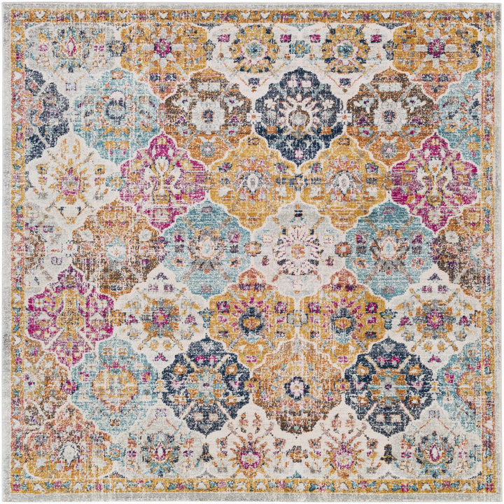 Vibrant Colorful Pink, Gold, Aqua and Blue Traditional Ikat Pattern Area Rug - The Rug Decor