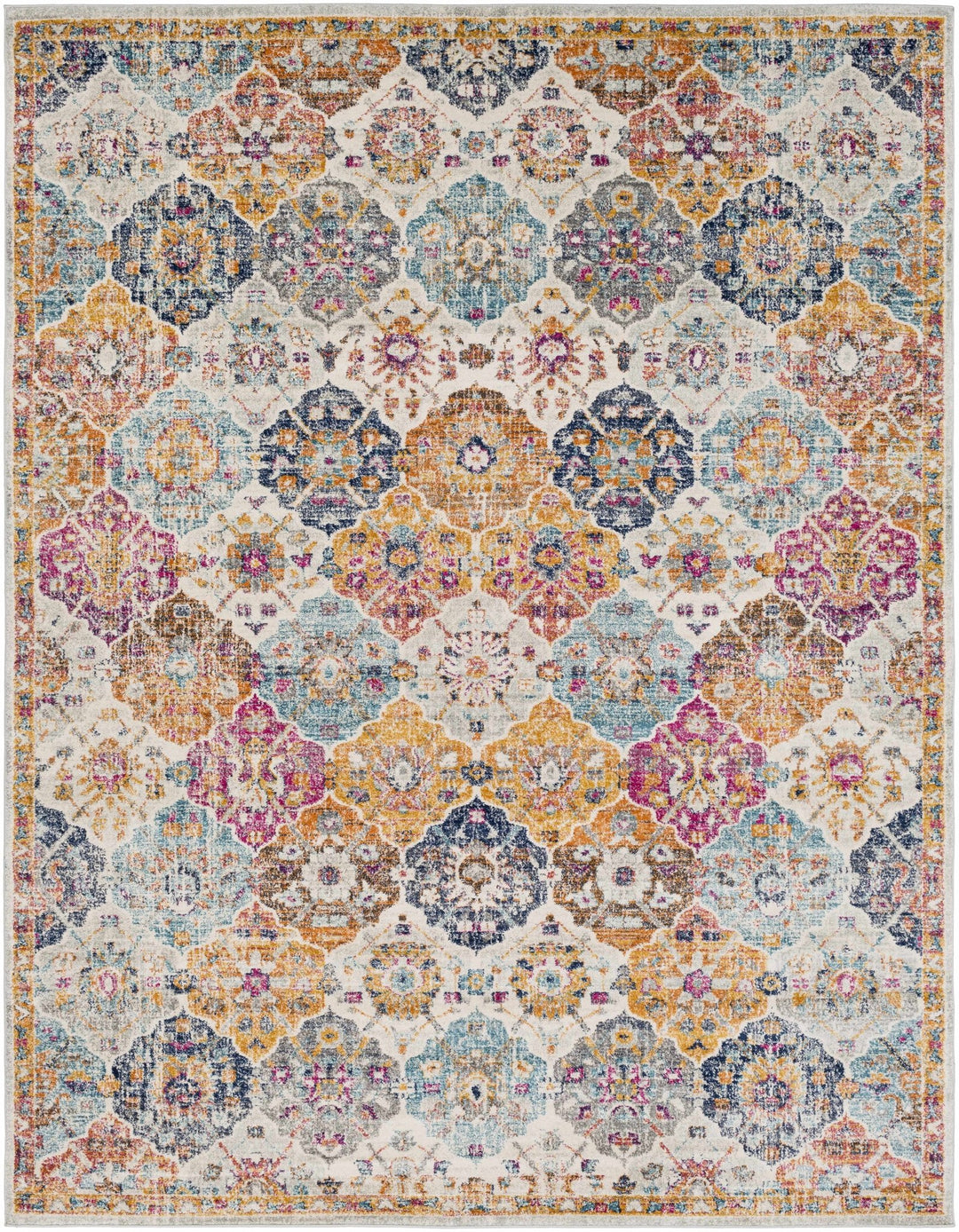 Vibrant Colorful Pink, Gold, Aqua and Blue Traditional Ikat Pattern Area Rug - The Rug Decor