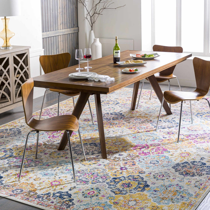 Vibrant Colorful Pink, Gold, Aqua and Blue Traditional Ikat Pattern Area Rug - The Rug Decor