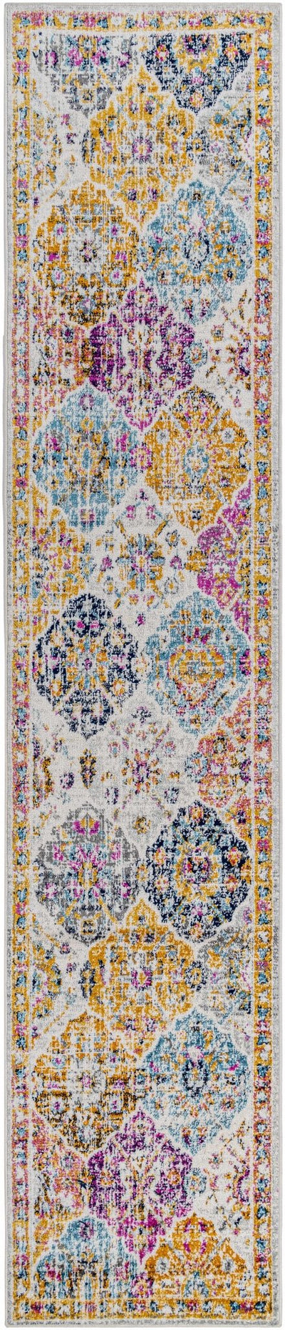 Vibrant Colorful Pink, Gold, Aqua and Blue Traditional Ikat Pattern Area Rug - The Rug Decor