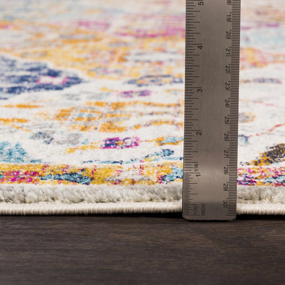 Vibrant Colorful Pink, Gold, Aqua and Blue Traditional Ikat Pattern Area Rug - The Rug Decor