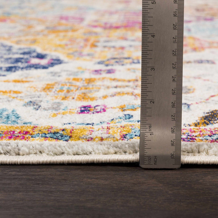 Vibrant Colorful Pink, Gold, Aqua and Blue Traditional Ikat Pattern Area Rug - The Rug Decor