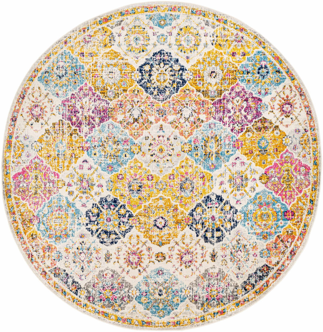 Vibrant Colorful Pink, Gold, Aqua and Blue Traditional Ikat Pattern Area Rug - The Rug Decor