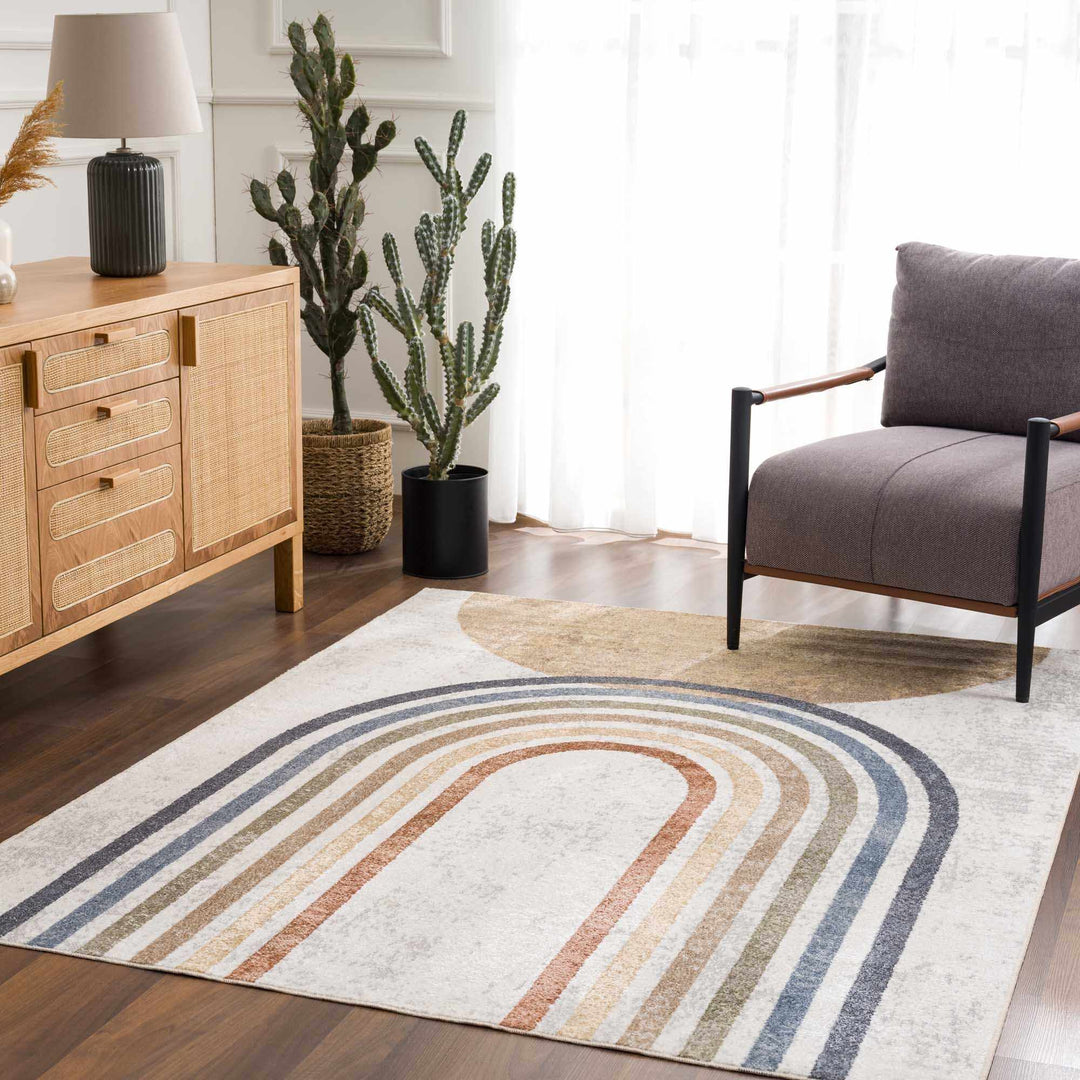 Vibrant Colorful Rainbow Design Kids Room Machine Washable Rug - The Rug Decor
