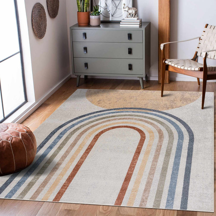 Vibrant Colorful Rainbow Design Kids Room Machine Washable Rug - The Rug Decor