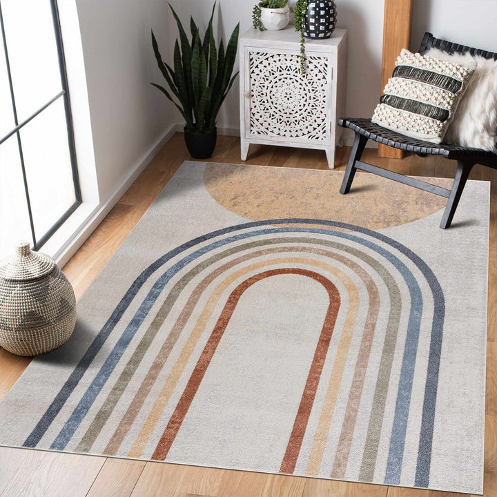 Vibrant Colorful Rainbow Design Kids Room Machine Washable Rug - The Rug Decor