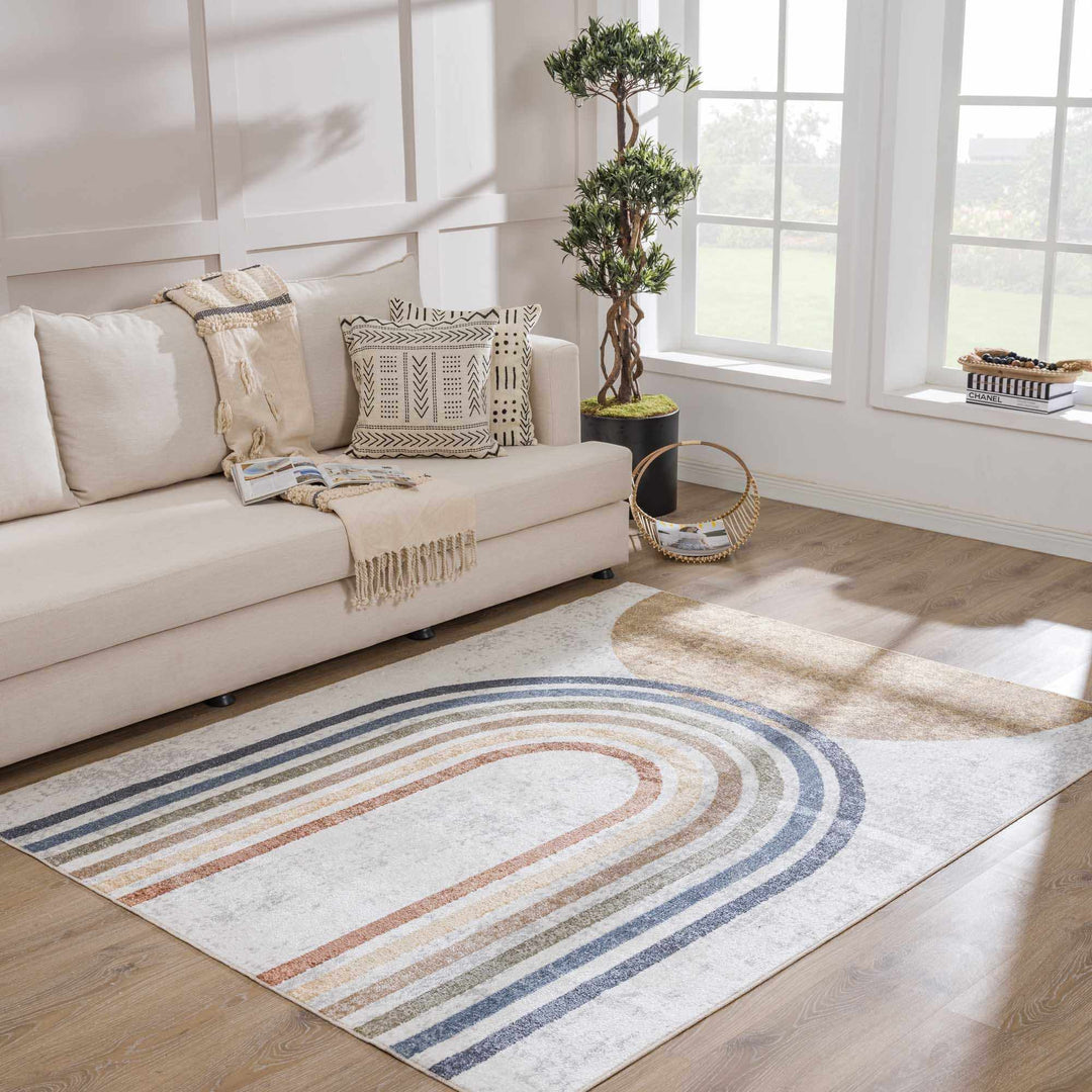 Vibrant Colorful Rainbow Design Kids Room Machine Washable Rug - The Rug Decor