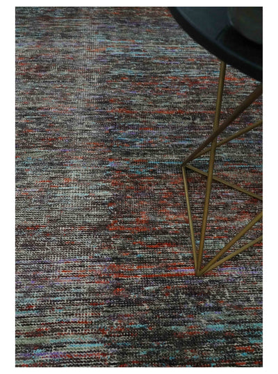 Vibrant Colorful Rust, Violet, Charcoal, Silver and Aqua Modern Abstract Flat Woven 8x10 wool Area Rug - The Rug Decor