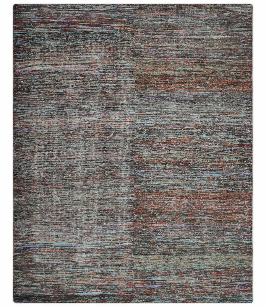 Vibrant Colorful Rust, Violet, Charcoal, Silver and Aqua Modern Abstract Flat Woven 8x10 wool Area Rug - The Rug Decor